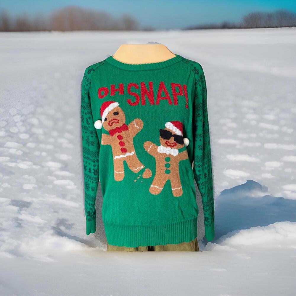 Well Worn Holiday Gingerbread Man OH SNAP  Large "Ugly" Christmas Sweater
